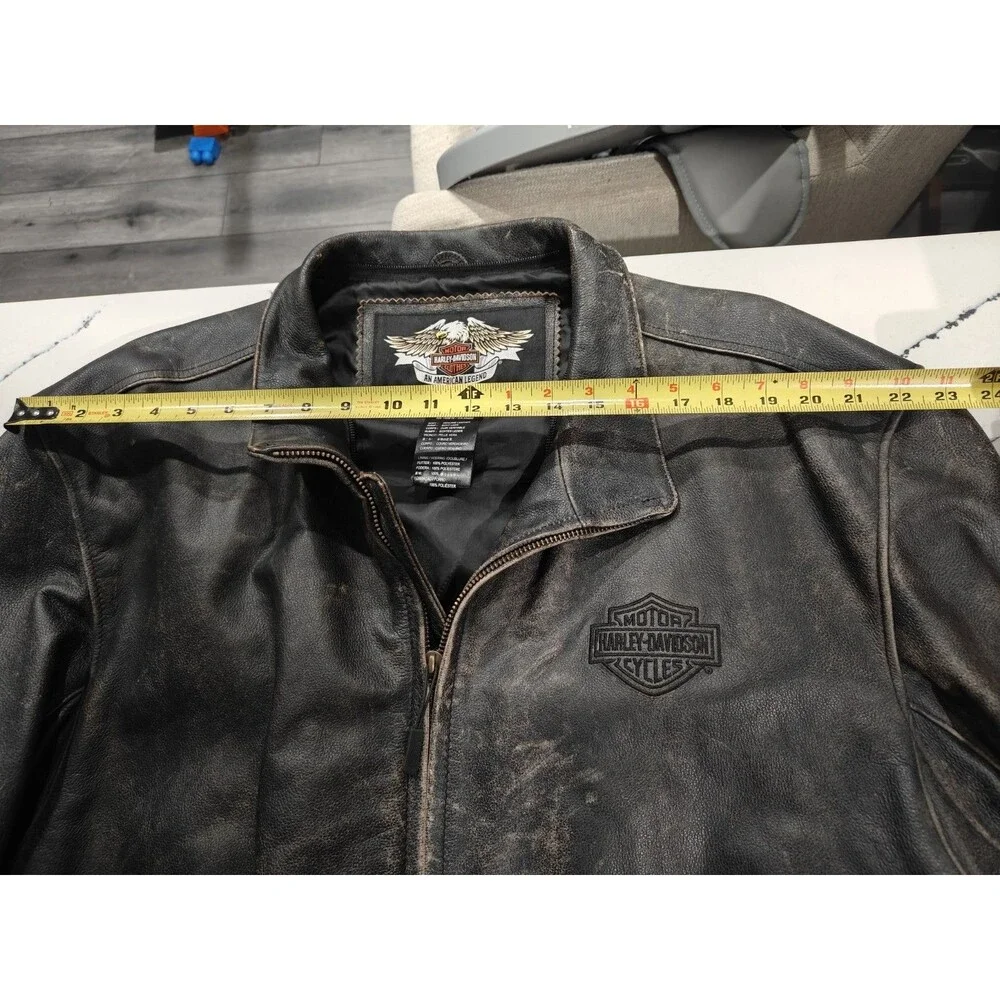 Harley Davidson Men’s 3XL Distressed Leather Motorcycle Jacket Brown Black Heavy